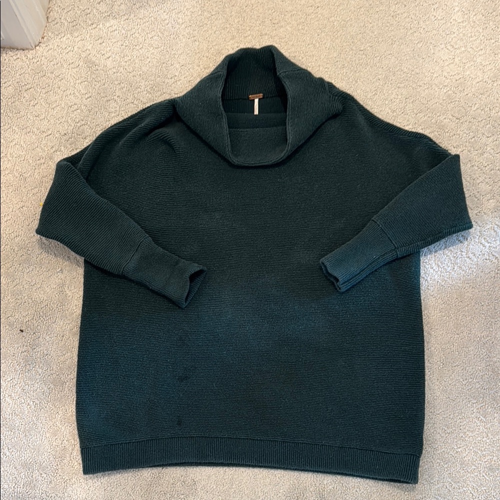 Free People Green Ottoman Turtleneck Sweater Chunky Knit